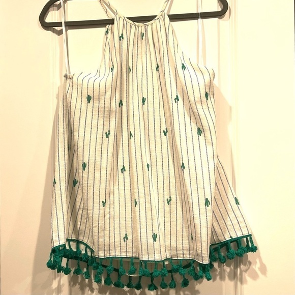 Francesca's Blue Rain Cactus Tassel Stripe Tank Top - Picture 2 of 9